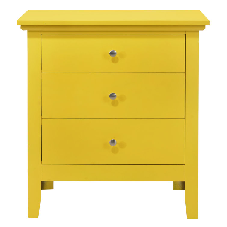 Hammond Chic Yellow 3-Drawer Nightstand with Nickel Accents