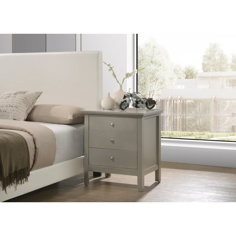 Hammond 3-Drawer Silver Champagne Wood Nightstand