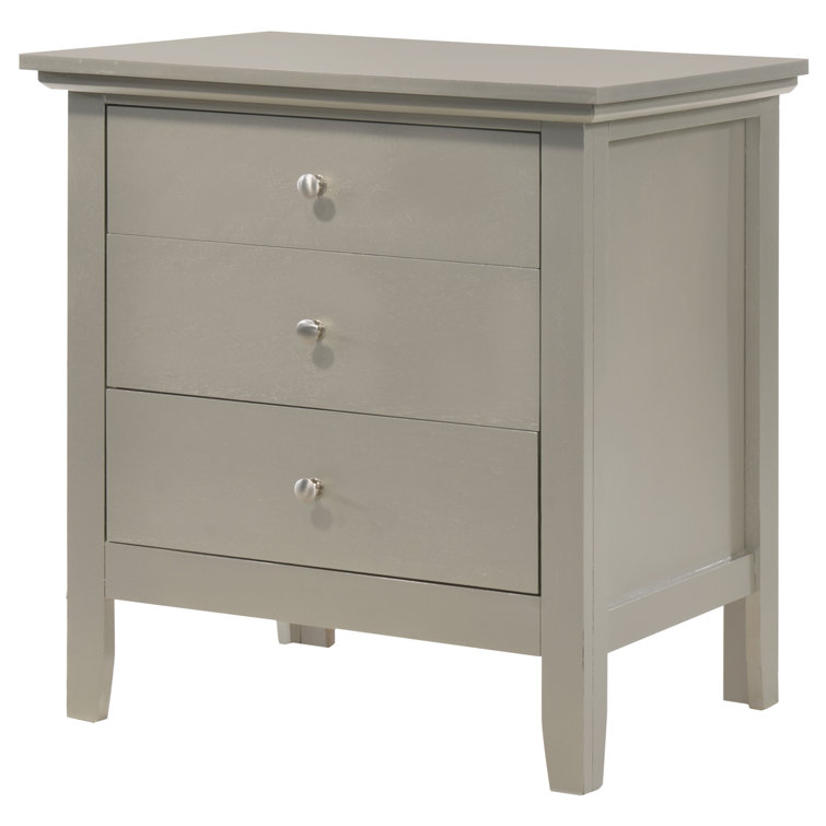 Hammond 3-Drawer Silver Champagne Wood Nightstand