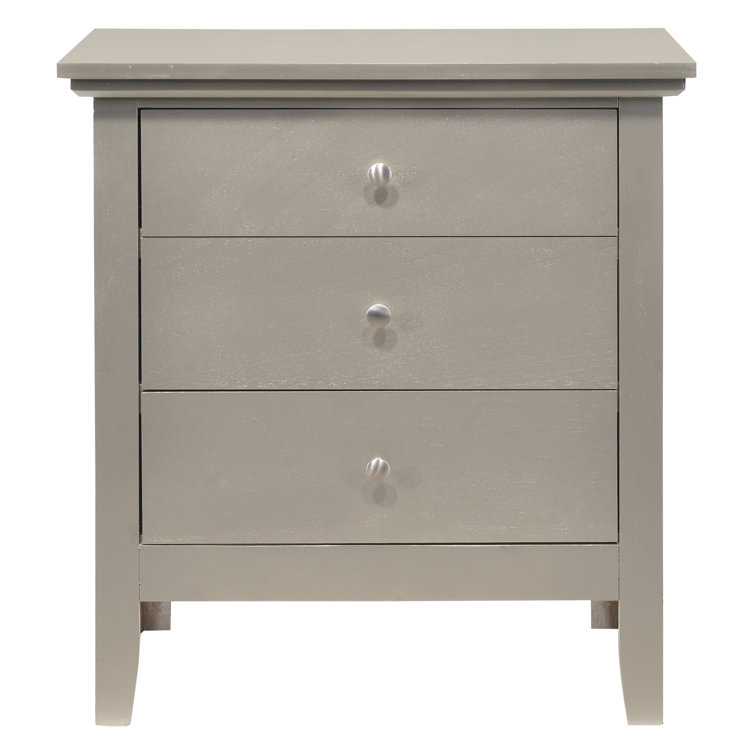 Hammond 3-Drawer Silver Champagne Wood Nightstand