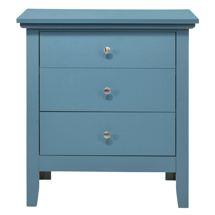 Teal Blue 3-Drawer Solid Wood Nightstand