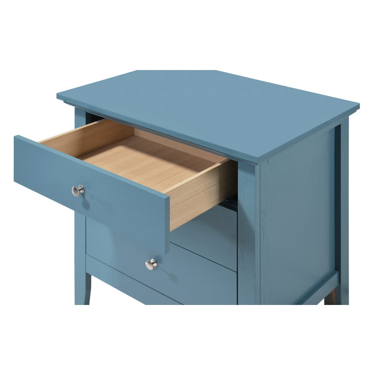 Teal Blue 3-Drawer Solid Wood Nightstand