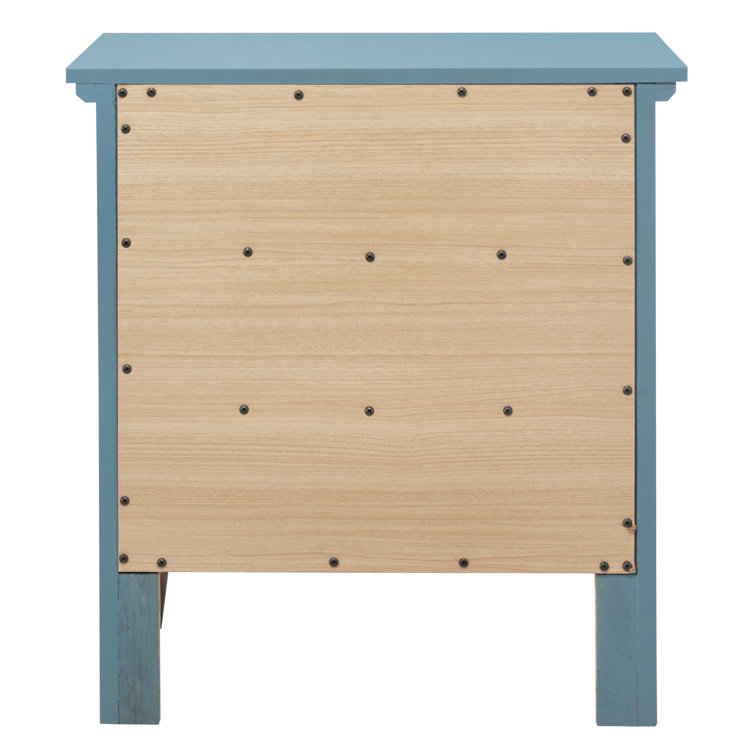 Teal Blue 3-Drawer Solid Wood Nightstand