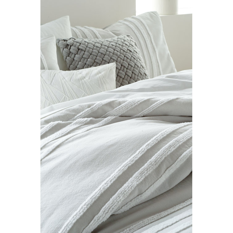 Modern Chenille Stripe 100% Cotton Full/Queen Comforter Set in Grey