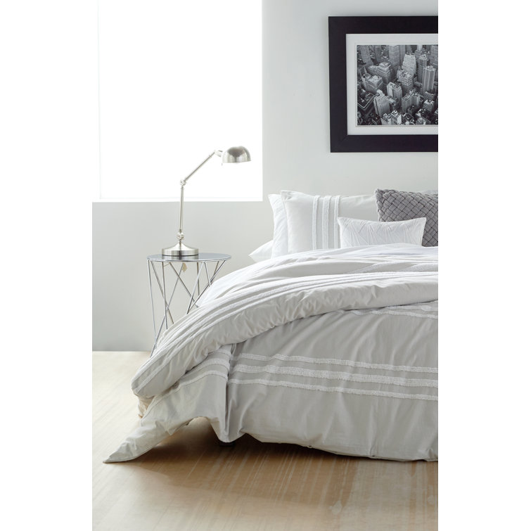 Modern Chenille Stripe 100% Cotton Full/Queen Comforter Set in Grey