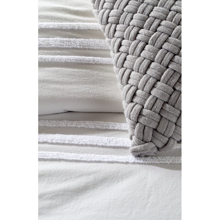 Modern Chenille Stripe 100% Cotton Full/Queen Comforter Set in Grey