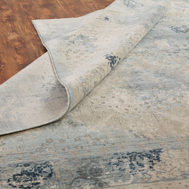 Handmade Blue and Ivory Abstract Synthetic Area Rug, 2' x 3'