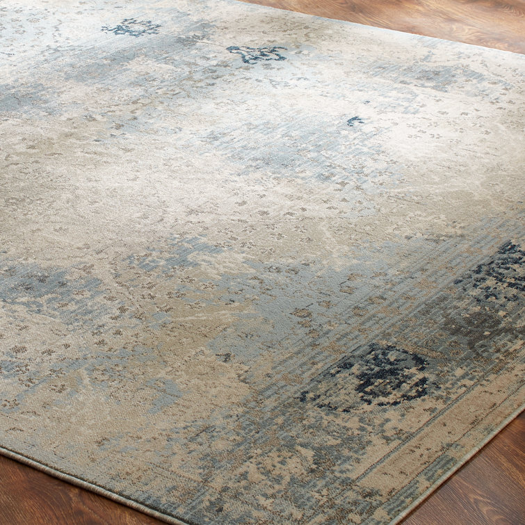 Handmade Blue and Ivory Abstract Synthetic Area Rug, 2' x 3'