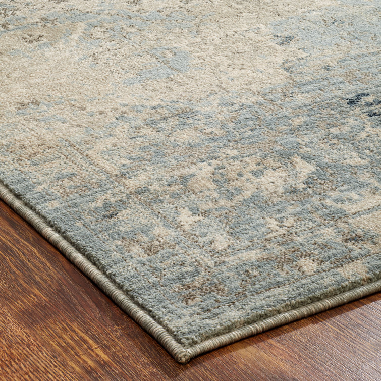 Handmade Blue and Ivory Abstract Synthetic Area Rug, 2' x 3'