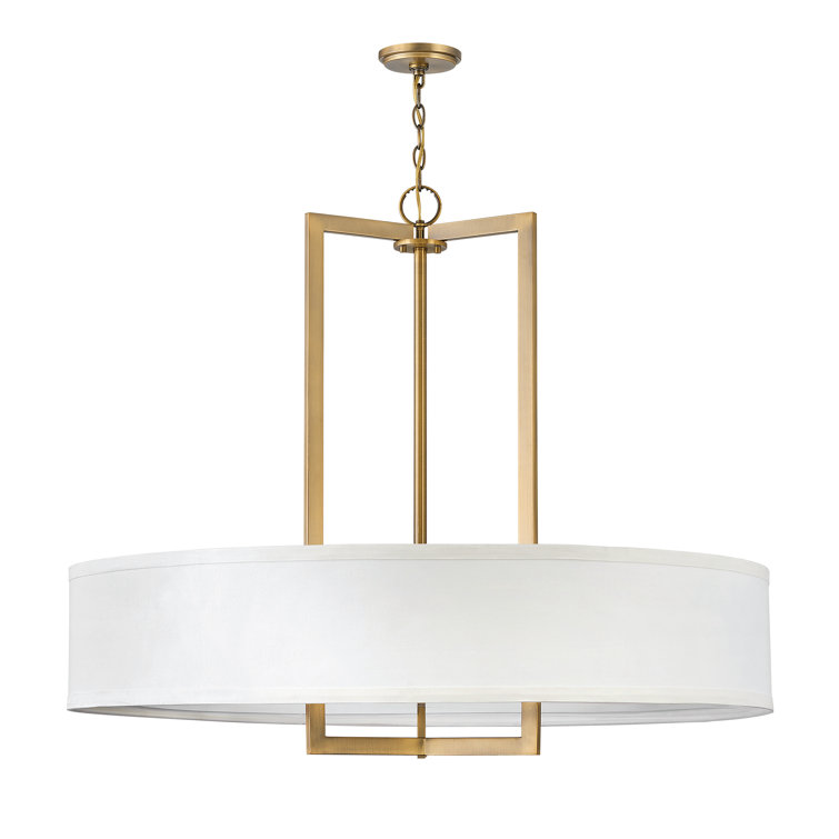 Hampton Elegance Brushed Bronze Drum Chandelier with Off-White Linen Shade