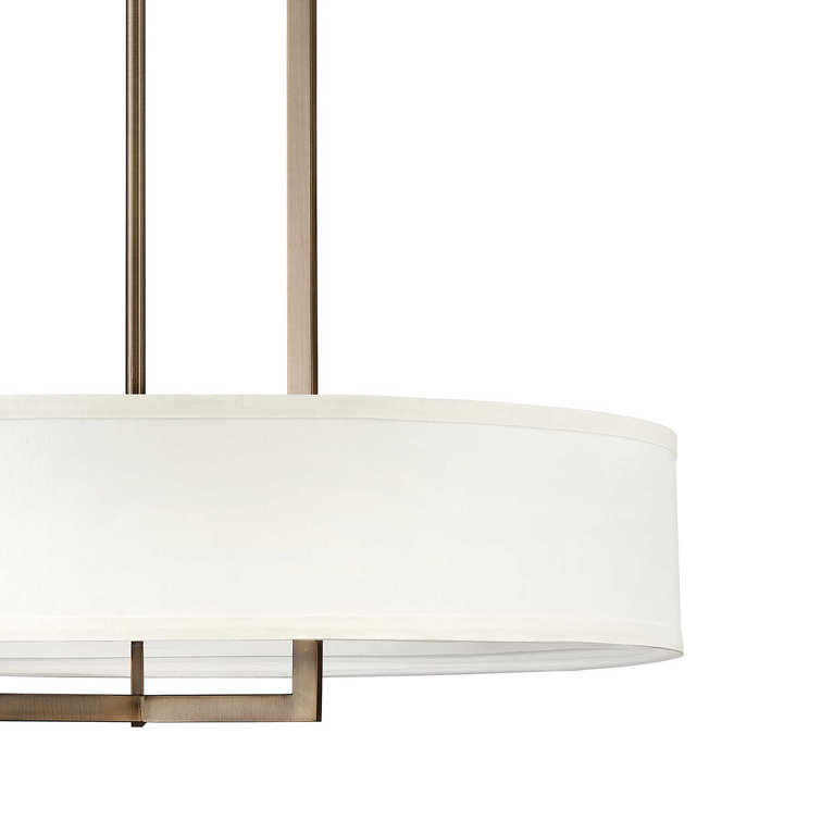 Hampton Elegance Brushed Bronze Drum Chandelier with Off-White Linen Shade
