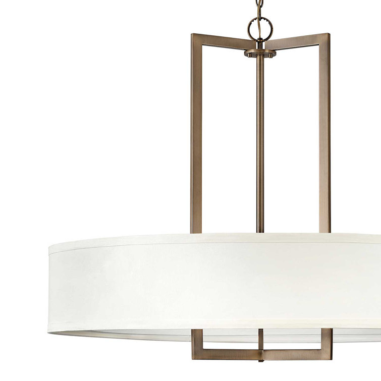 Hampton Elegance Brushed Bronze Drum Chandelier with Off-White Linen Shade
