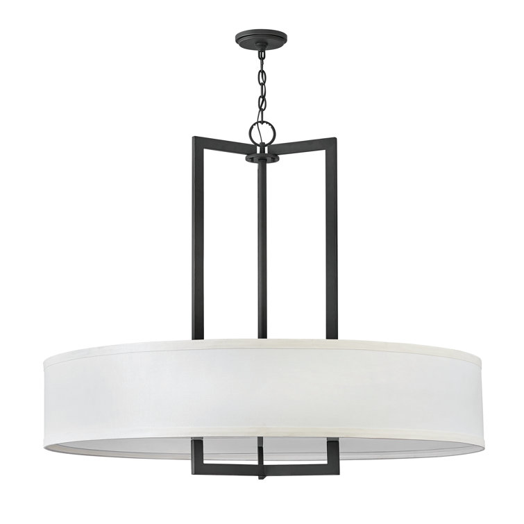 Buckeye Bronze Drum Chandelier with Off-White Linen Shade