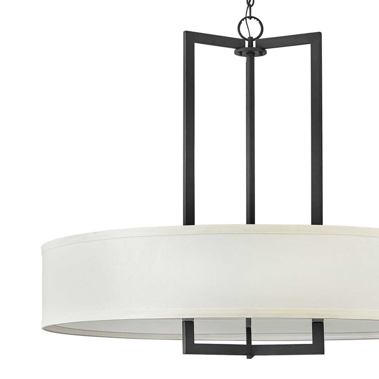 Buckeye Bronze Drum Chandelier with Off-White Linen Shade