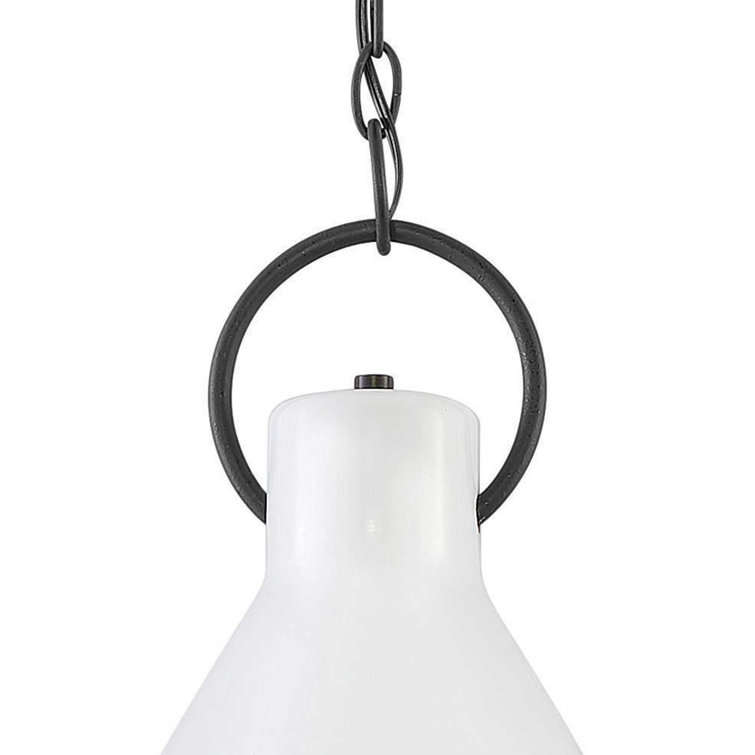 Polished White Steel Cone Pendant Light with Black Accents