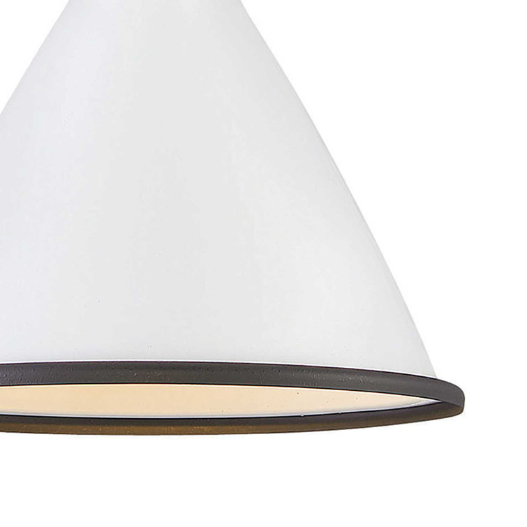Polished White Steel Cone Pendant Light with Black Accents