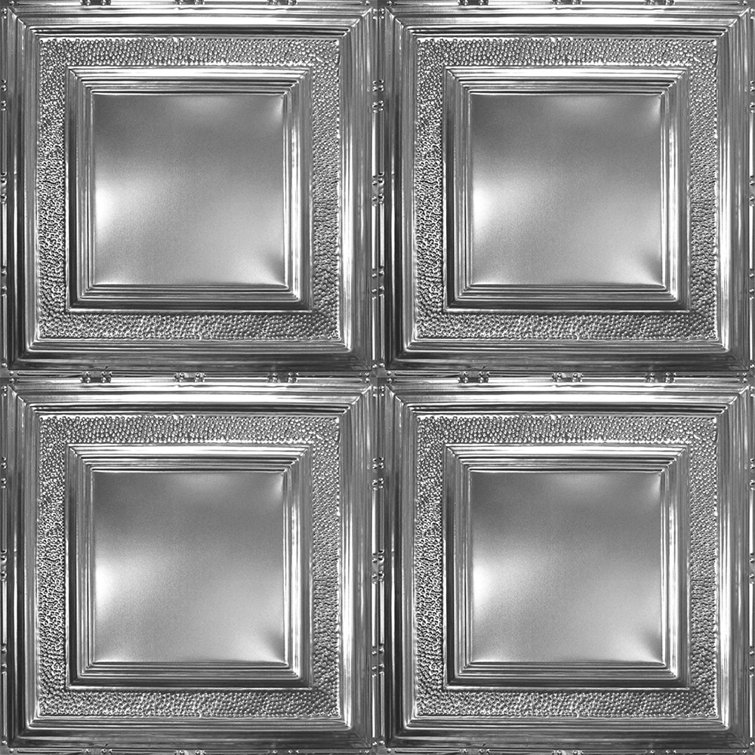 Brushed Satin Nickel 24" x 24" Tin Nail-Up Ceiling Panels, 5-Pack