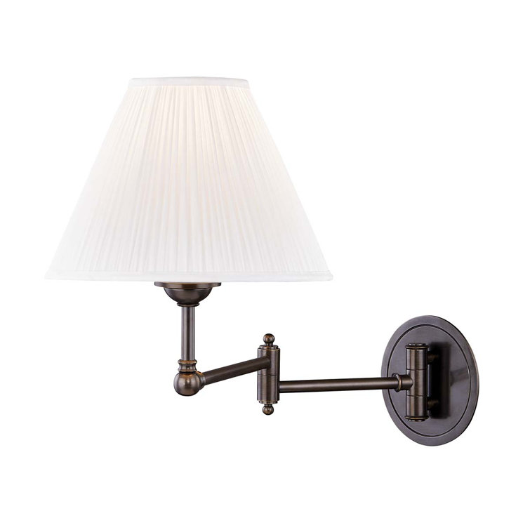 Distressed Bronze Swing Arm Sconce with Off White Shade