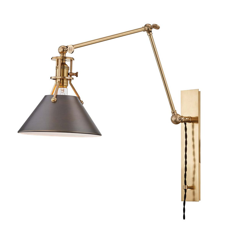 Aged Distressed Bronze Swing Arm Sconce with Dimmable Light