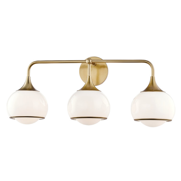 Kegan Aged Brass Dimmable Vanity Light with Opal White Shade