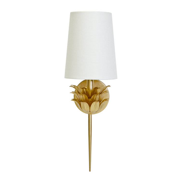 Delilah Gold Leaf 20.5" Contemporary Wallchiere with White Linen Shade