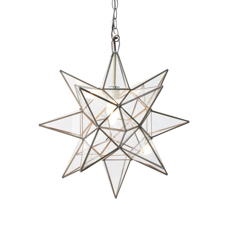 Antique Brass Star Pendant with Clear Glass Panes