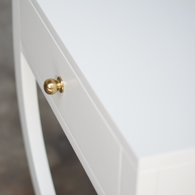 Paige White Rectangular Side Table with Brass Pull and Storage