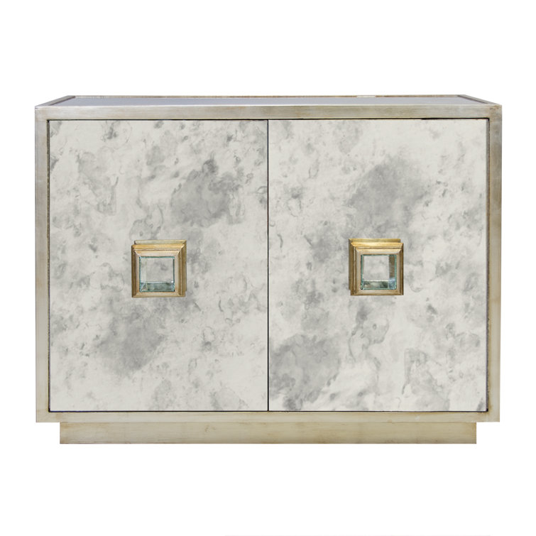 Winslow 48'' Chrome/Gold Antique Mirror Cabinet with Greek Key Base