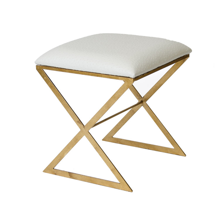 Gold X-Frame Footstool with White Velvet Cushion