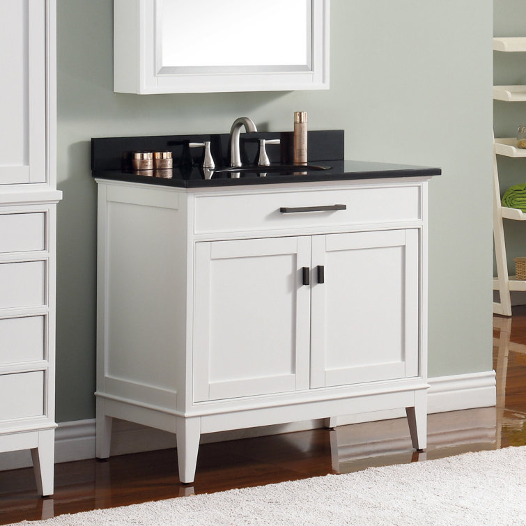 Madison 37" White Solid Wood Bathroom Vanity with Marble Top