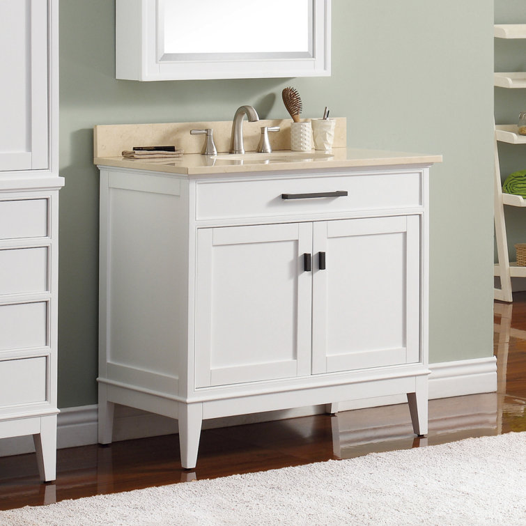 Madison 37" White Solid Wood Bathroom Vanity with Marble Top