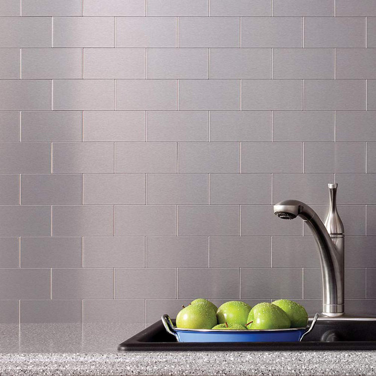 Brushed Aluminum 6'' x 3'' Peel and Stick Rectangular Wall Tiles