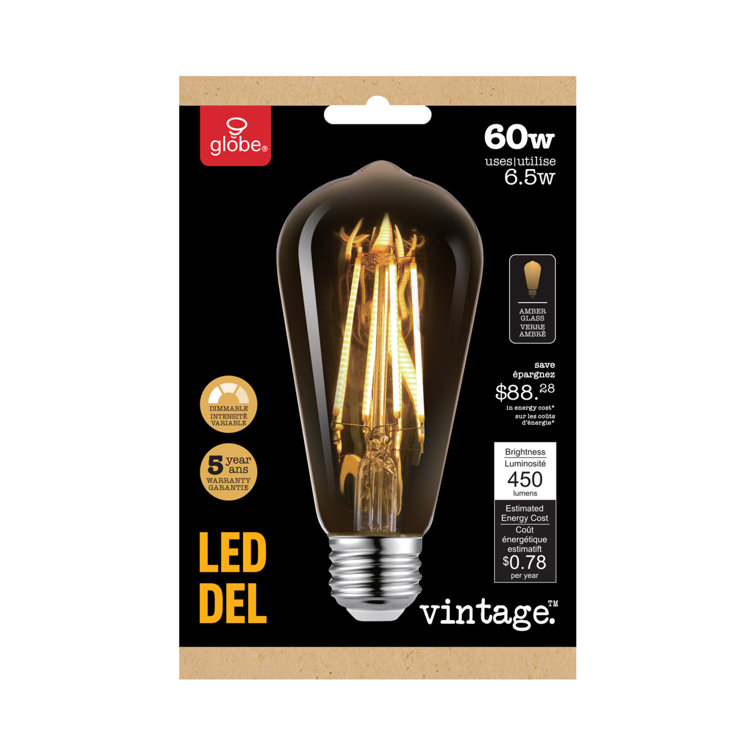 Amber Glass Vintage Edison Dimmable LED Bulb, 4-Pack