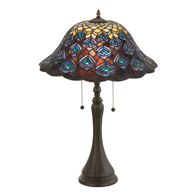 St. Louis Blues Inspired 2-Light Stained Glass Table Lamp in Bronze