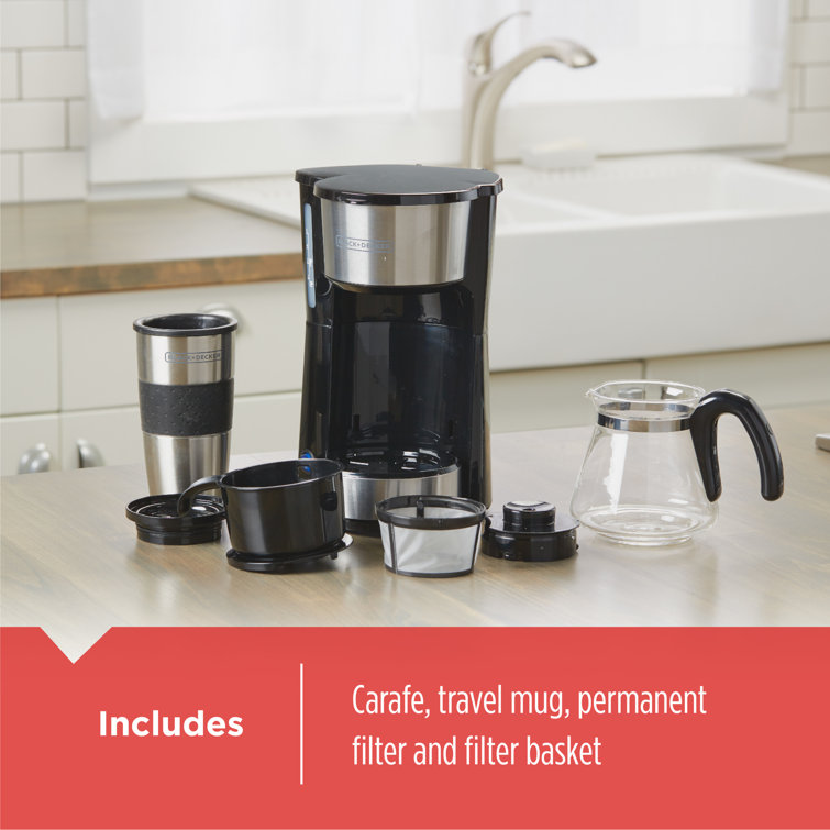 Black and Silver 5-Cup 4-in-1 Coffee Maker with Thermal Mug