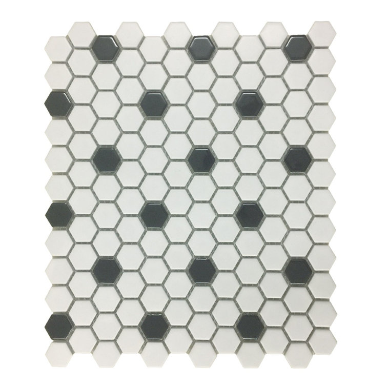 Hexagon Matte White and Black Porcelain Mosaic Tile Sheets for Kitchen and Bathroom