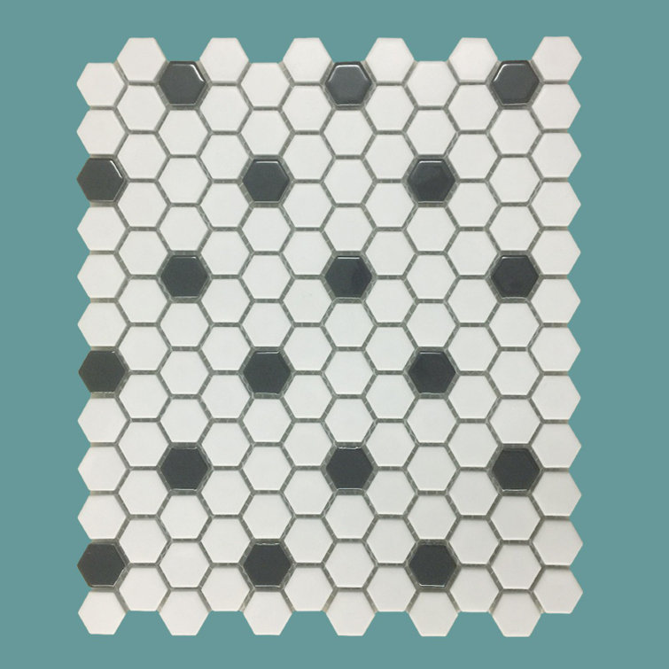 Hexagon Matte White and Black Porcelain Mosaic Tile Sheets for Kitchen and Bathroom
