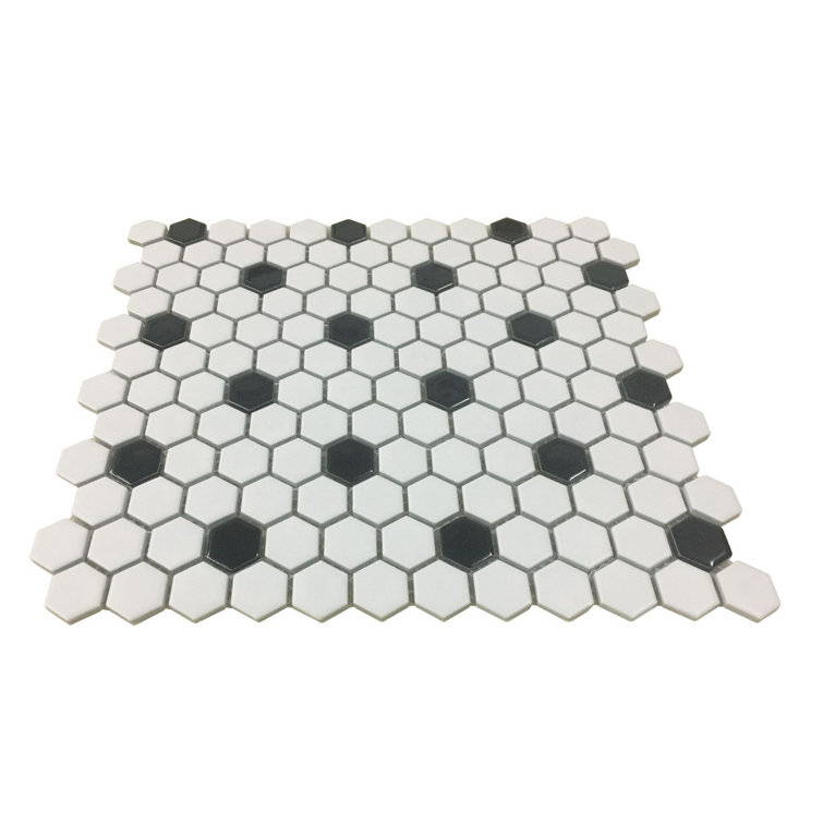 Hexagon Matte White and Black Porcelain Mosaic Tile Sheets for Kitchen and Bathroom