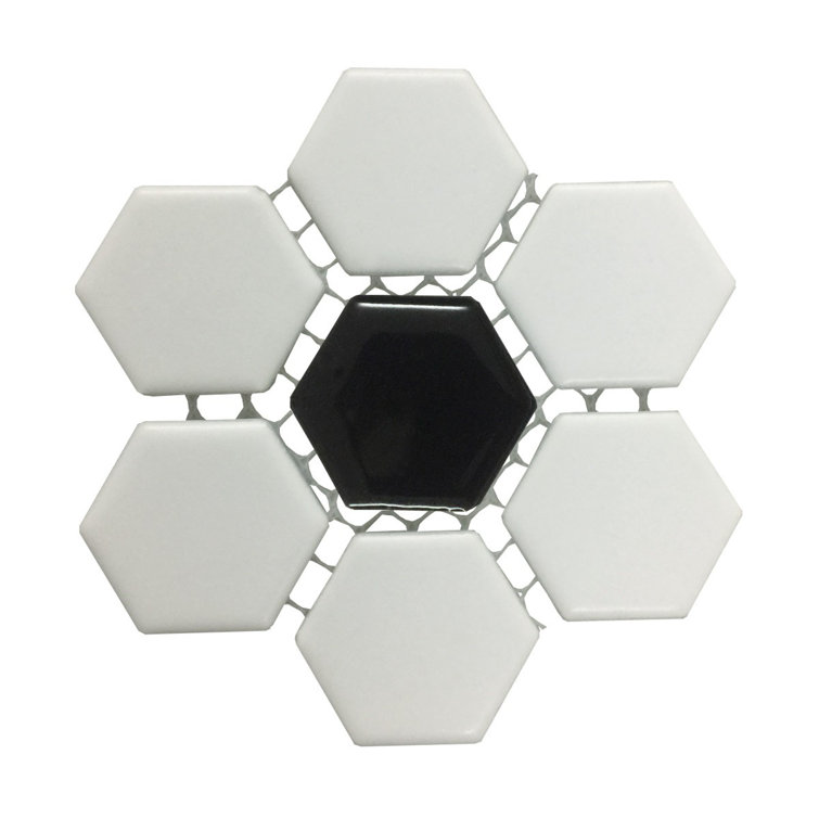 Hexagon Matte White and Black Porcelain Mosaic Tile Sheets for Kitchen and Bathroom