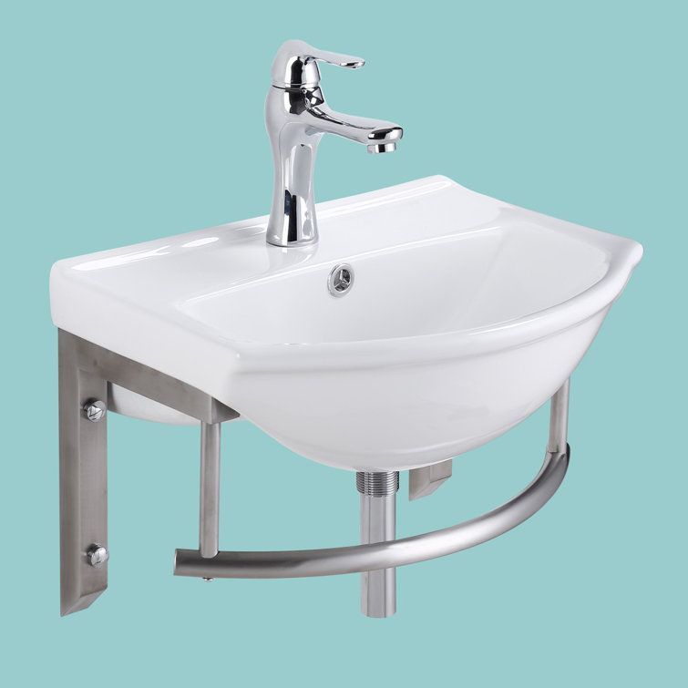 White Ceramic Wall-Mount Bathroom Sink with Chrome Faucet