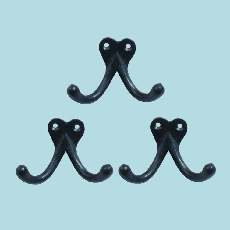 Black Wrought Iron Double Wall Hook Set of 3