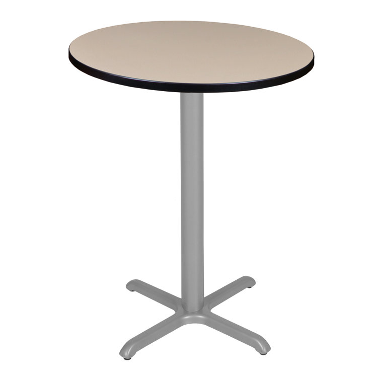 Gray Round Wood Bar Height Table with Sturdy Steel Base