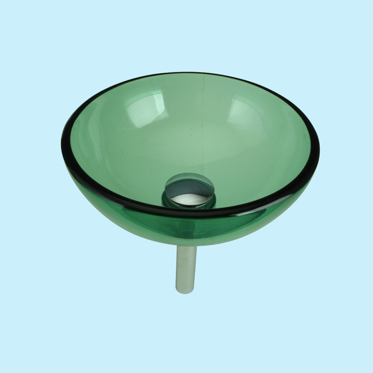 Green Tempered Glass Round Above-Counter Vessel Sink with Drain