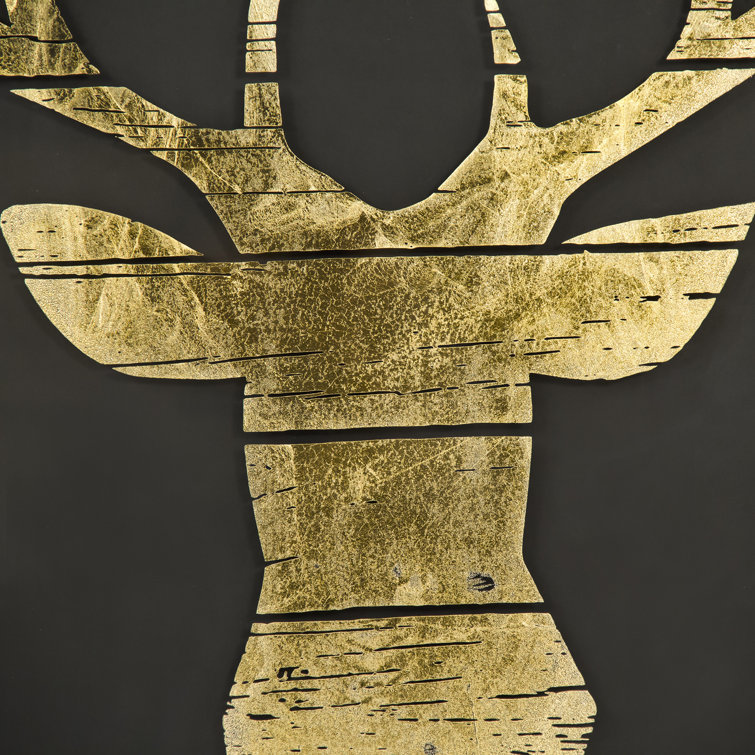 Gold Deer Silhouette Graphic Art in Black Wood Frame