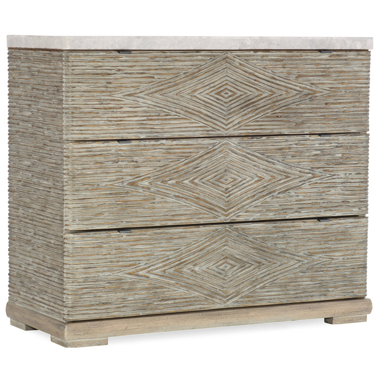 Gray and Light Wood 3-Drawer Dresser with Marble Top
