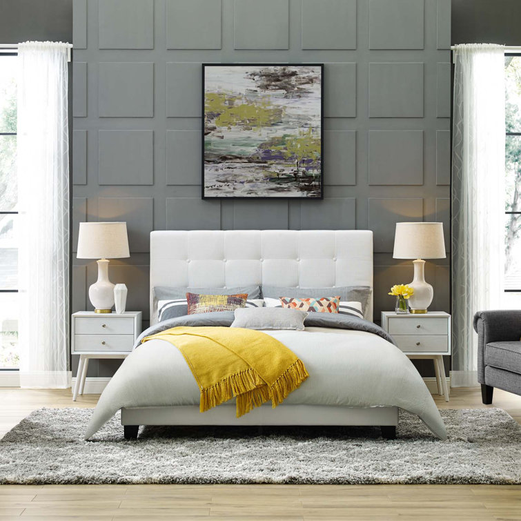 Melanie White King Velvet Tufted Upholstered Platform Bed
