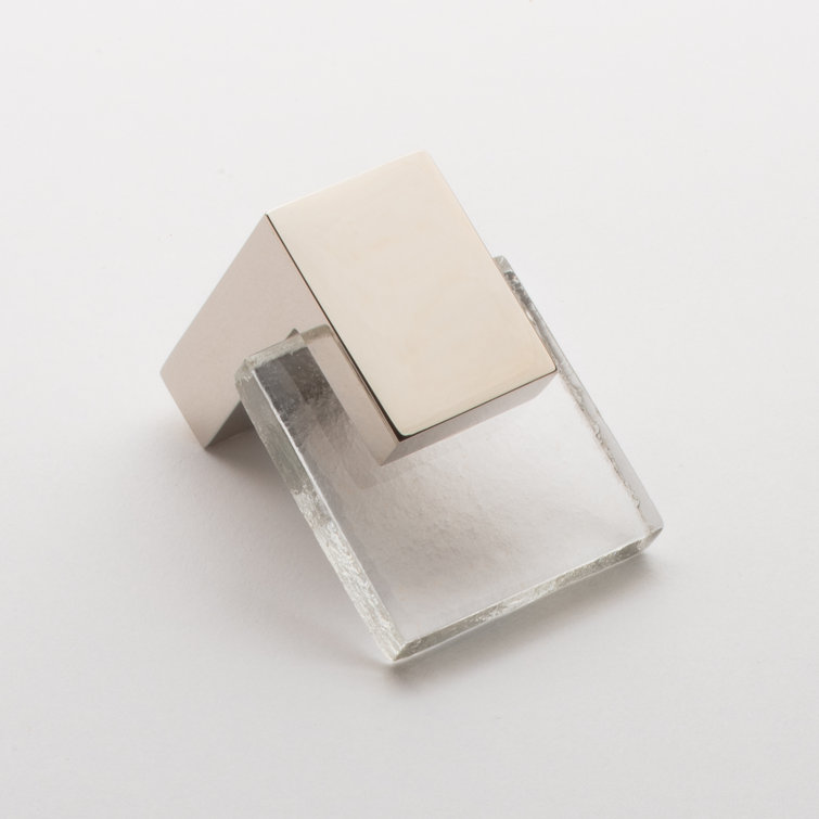 Clear Glass and Polished Nickel Square Cabinet Knob