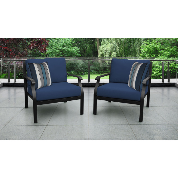 Madison 2-Piece Matte Black Aluminum Lounge Chair Set with Navy Cushions
