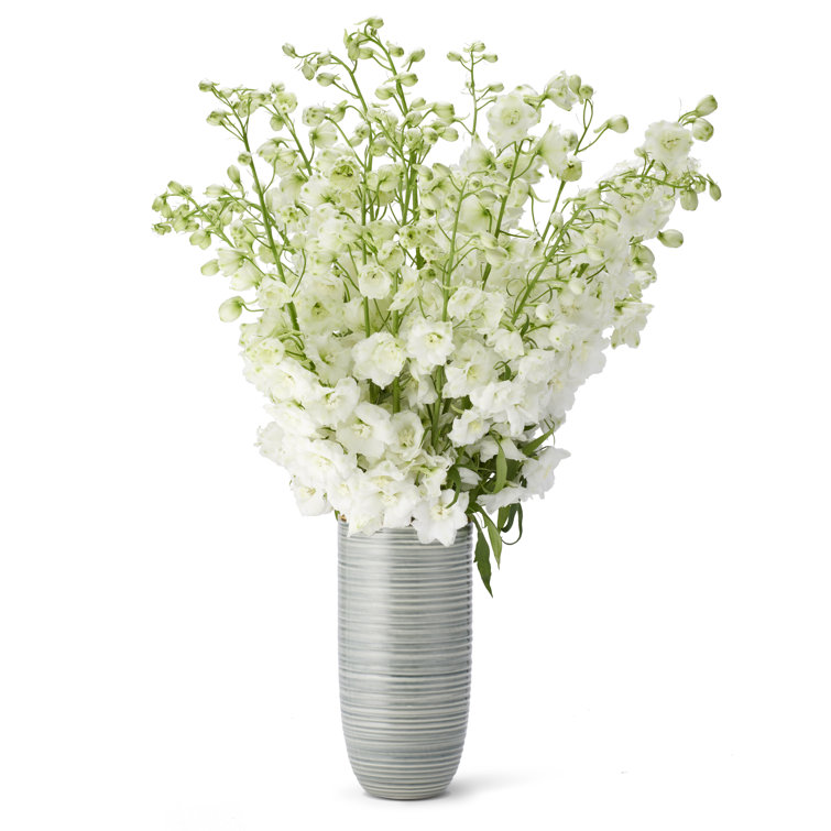 Gray Ceramic Cylinder Table Vase with Gold Rim