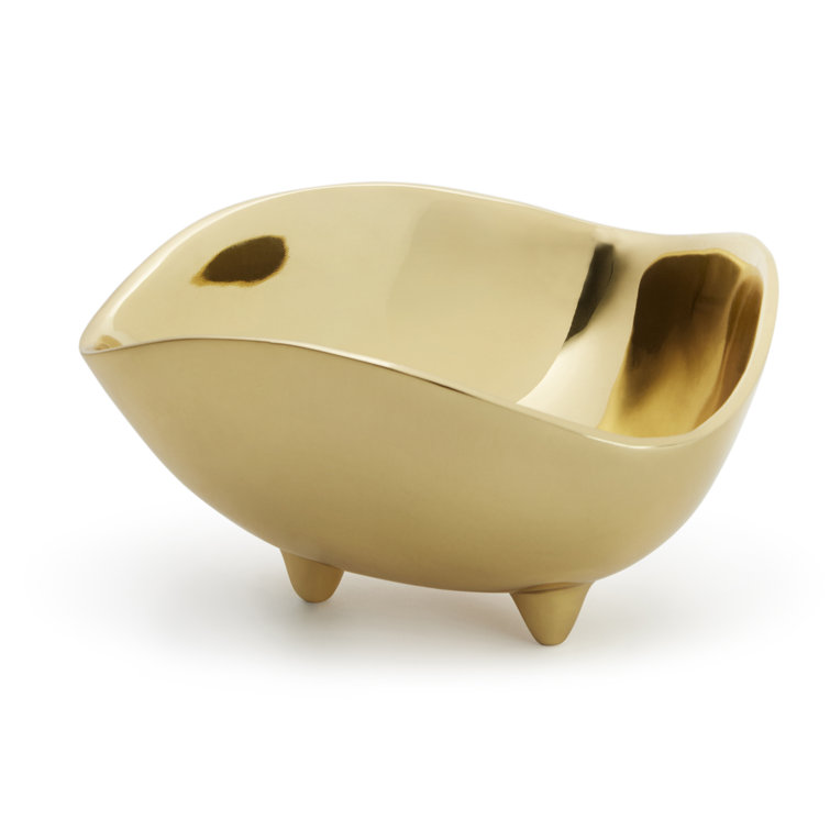 Gold Abstract Cast Brass Triangular Serving Bowl